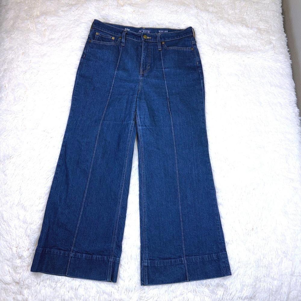 J.Crew Wide Leg Trouser Jeans Womens 31P Dark Wash Front Seam High Rise